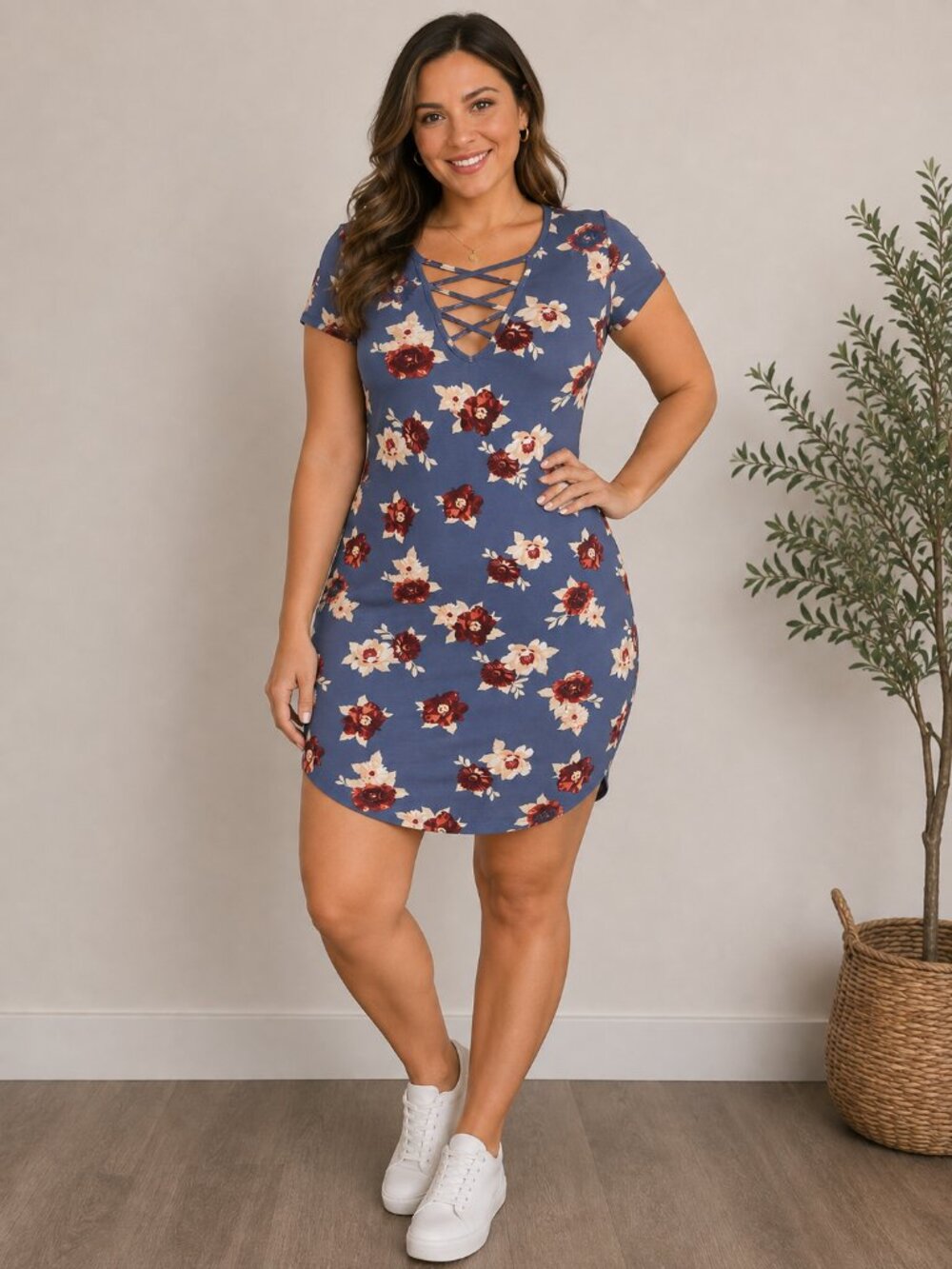 Almost Famous Floral Lace-Up Mini Dress – Women’s Large